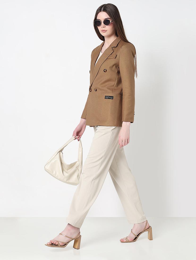 women solid long sleeve double breasted blazer - 21979764 - Standard Image - 4