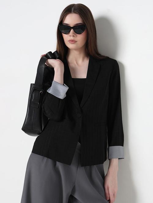 women striped long sleeve single breasted blazer - 21979766 -  Standard Image - 0