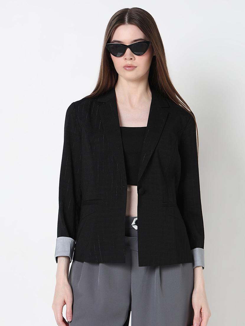 women striped long sleeve single breasted blazer - 21979766 - Standard Image - 1