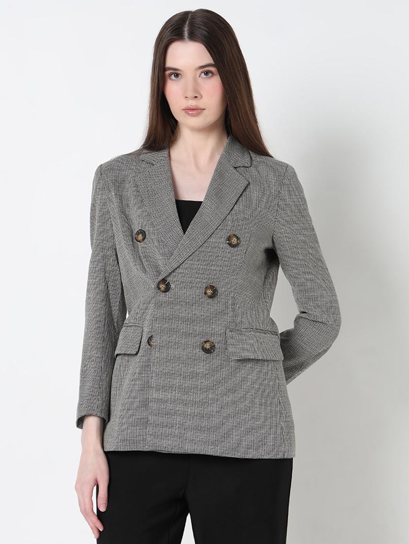women self designed long sleeve double breasted blazer - 21979767 - Standard Image - 1