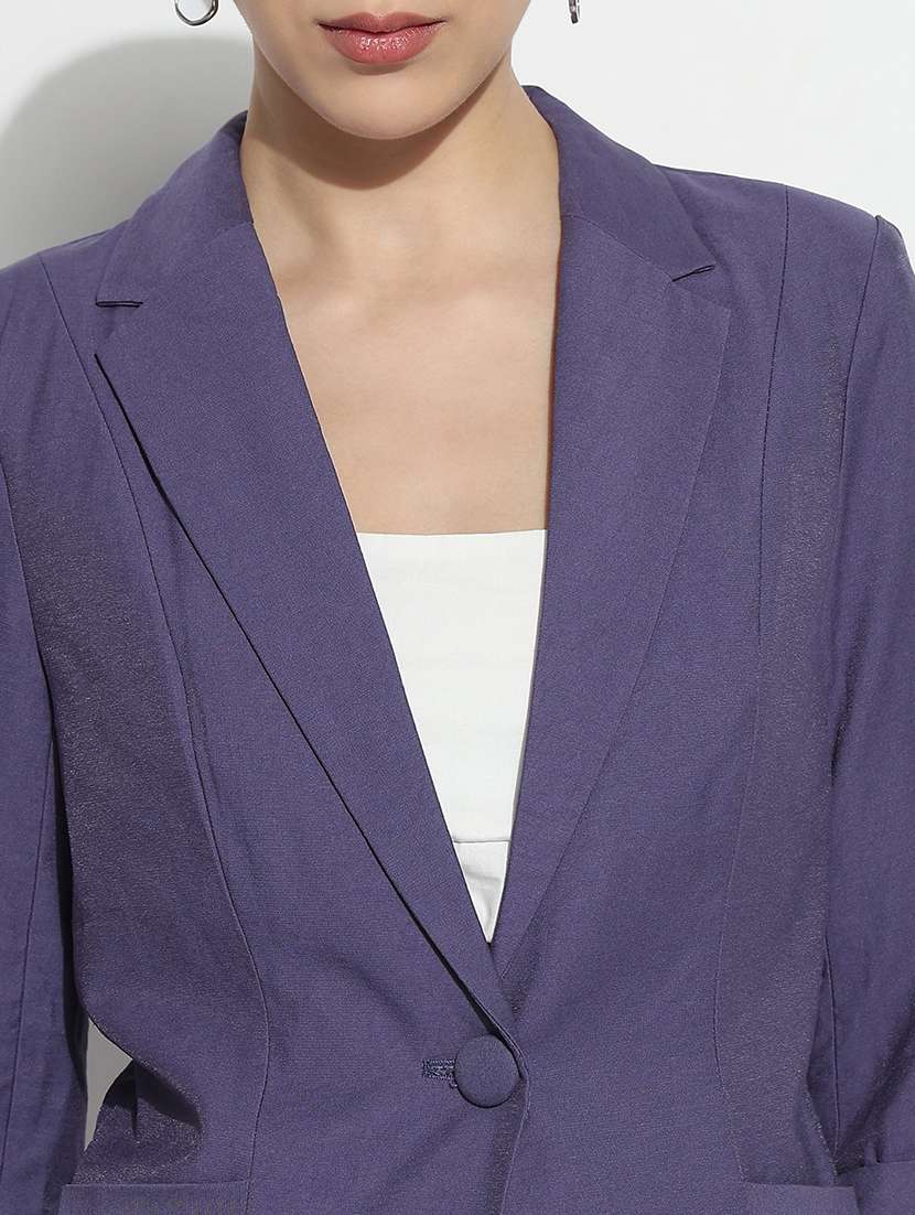 women solid three quarter sleeve single breasted blazer - 21979770 -  Standard Image - 4