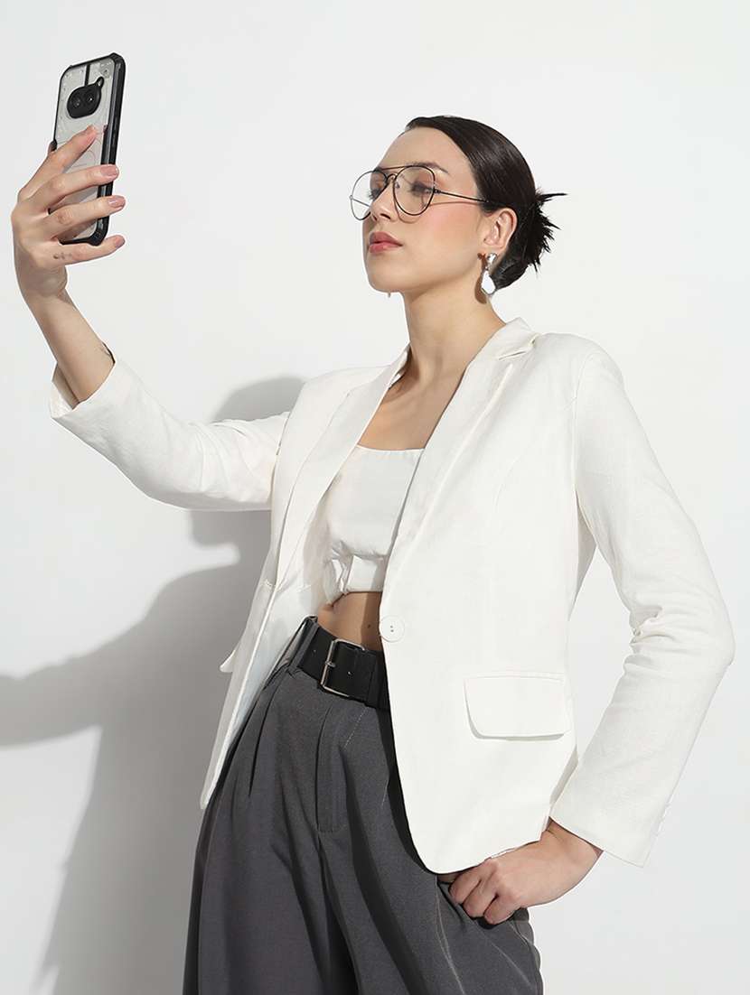 women solid long sleeve single breasted blazer - 21979772 -  Standard Image - 1