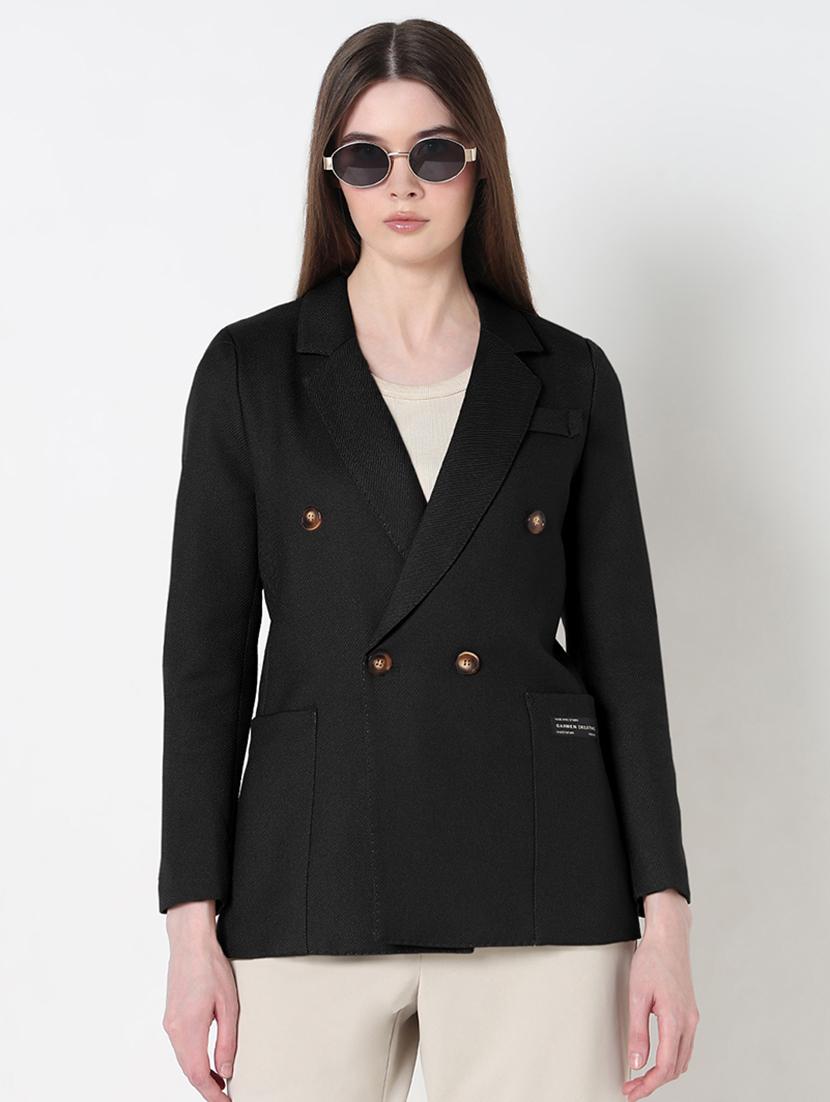 women solid long sleeve double breasted blazer - 21979776 - Standard Image - 1