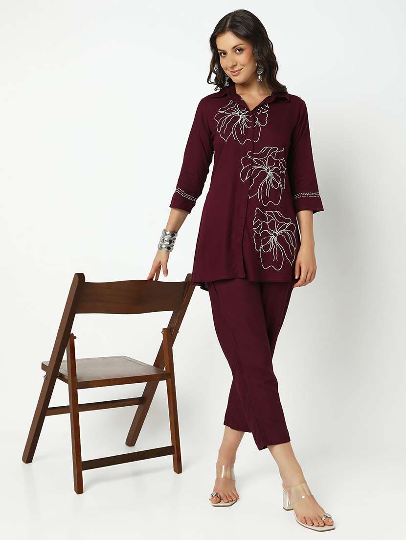 women floral three quarter sleeve ethnic co-ord set