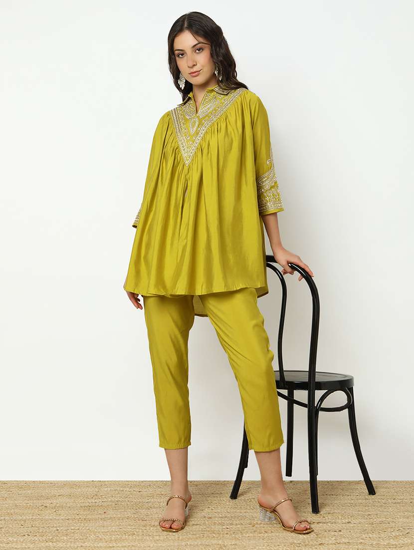 women solid with work three quarter sleeve ethnic co-ord set