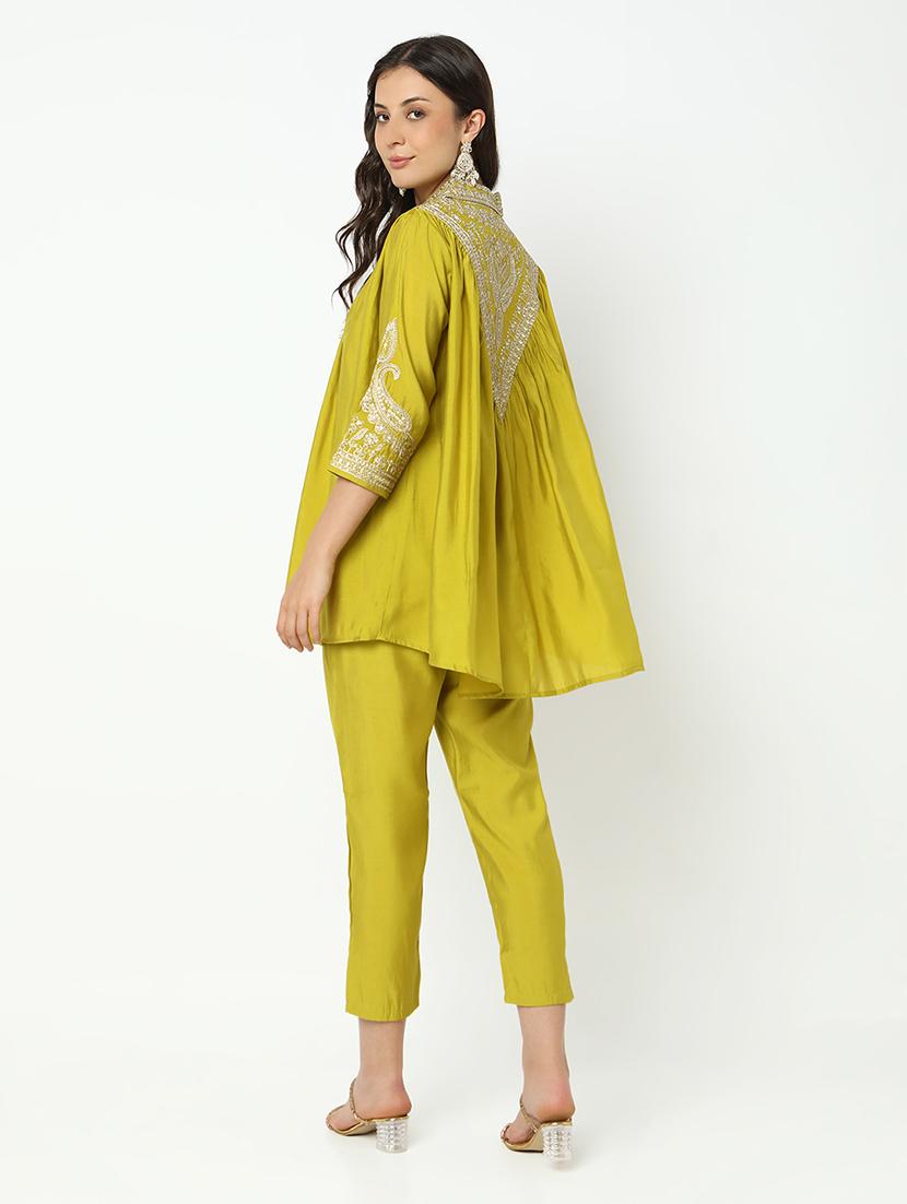 women solid with work three quarter sleeve ethnic co-ord set - 21979780 - Standard Image - 4