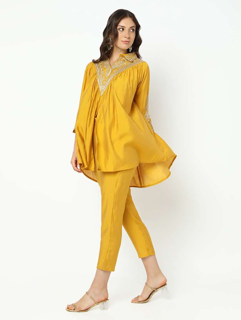 women solid with work three quarter sleeve ethnic co-ord set - 21979781 - Standard Image - 1