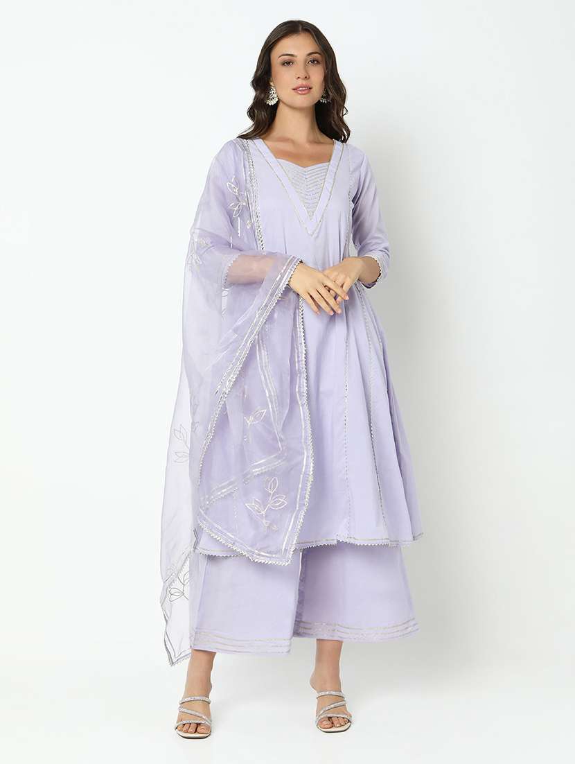women three quarter sleeve kurta palazzo with dupatta set