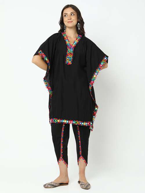 women solid with work kimono sleeve dhoti kaftan kurta set - 21979792 -  Standard Image - 0