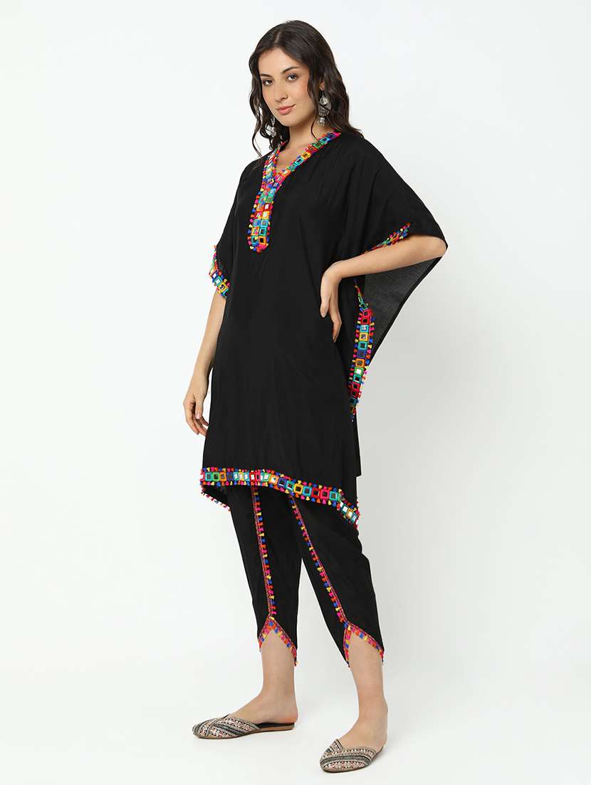 women solid with work kimono sleeve dhoti kaftan kurta set - 21979792 - Standard Image - 1