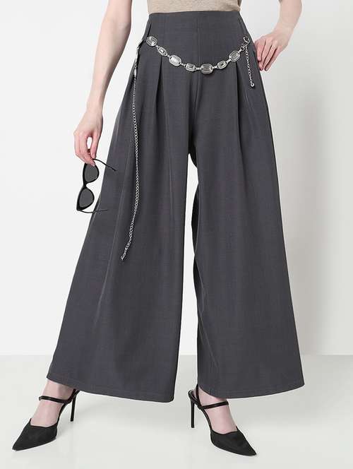 women solid high rise pleated korean pants  - 21979800 -  Standard Image - 0