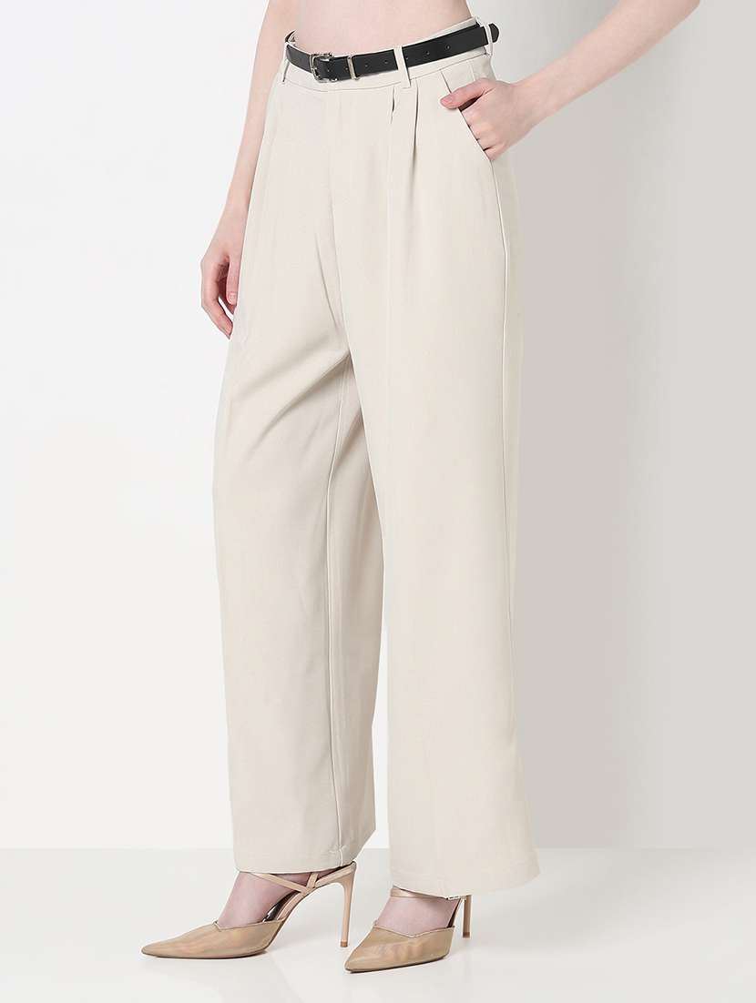 women solid high rise pleated korean pants  - 21979802 -  Standard Image - 1