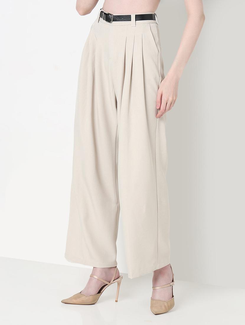 women solid high rise pleated korean pants  - 21979803 -  Standard Image - 1