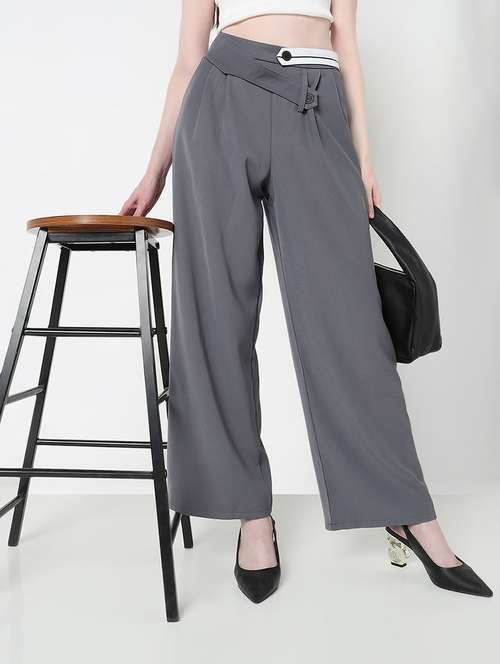women solid high rise pleated korean pants  - 21979805 -  Standard Image - 0