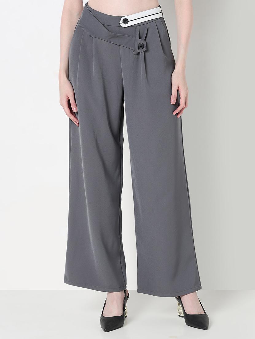 women solid high rise pleated korean pants - 21979805 - Standard Image - 4