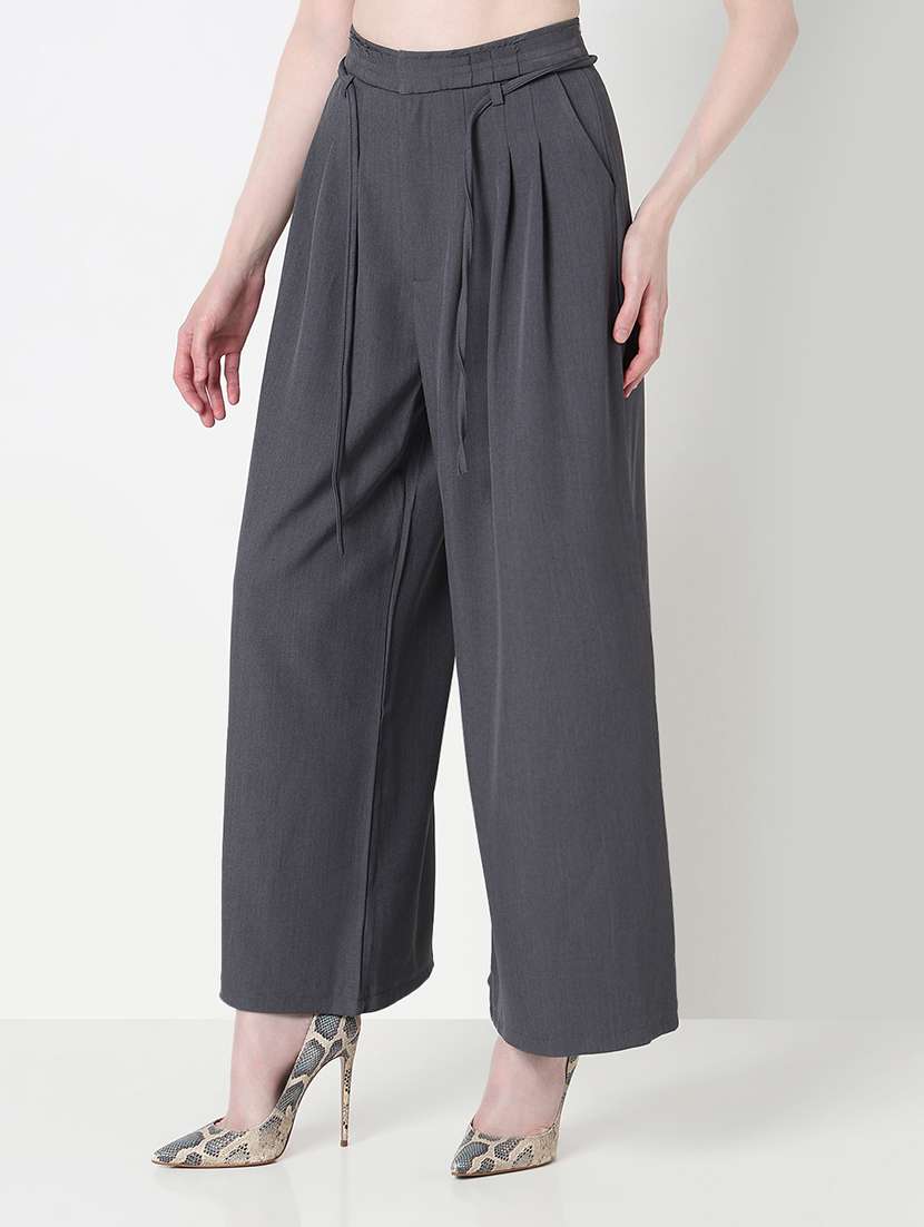 women solid high rise pleated korean pants  - 21979806 -  Standard Image - 1