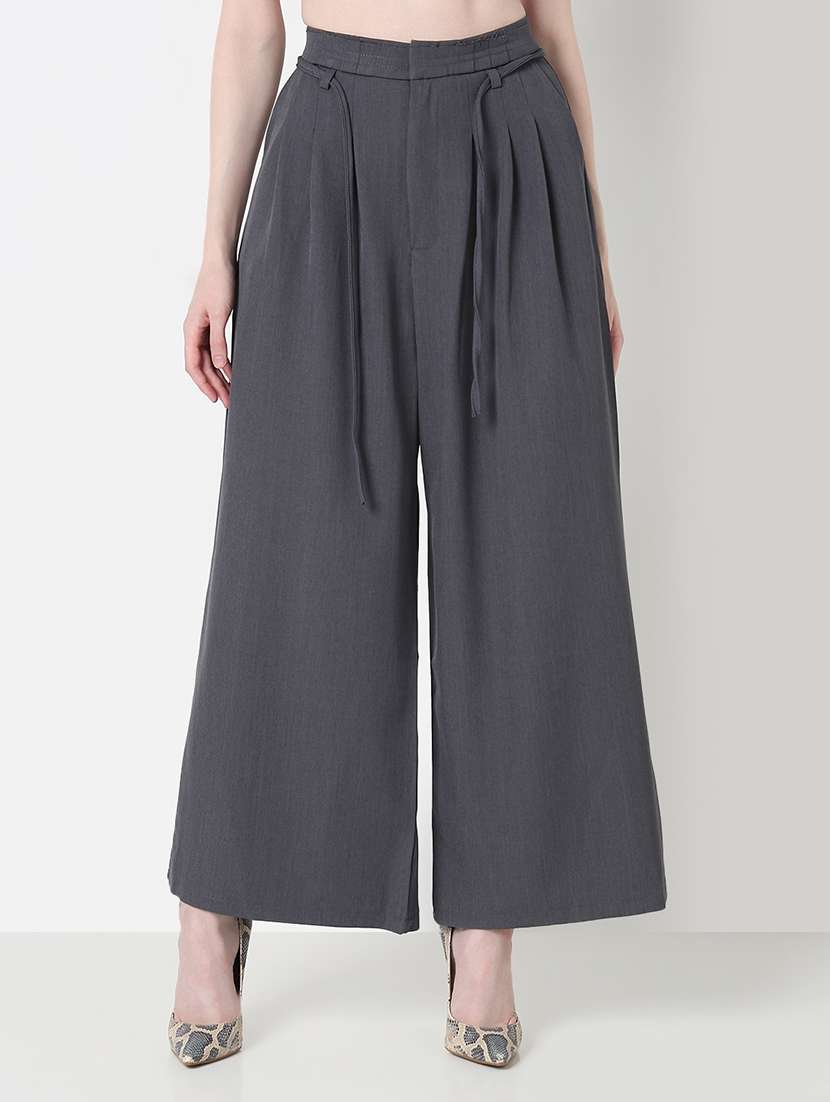 women solid high rise pleated korean pants  - 21979806 -  Standard Image - 4