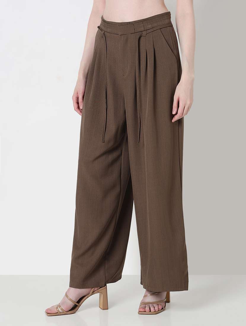 women solid high rise pleated korean pants  - 21979807 -  Standard Image - 1