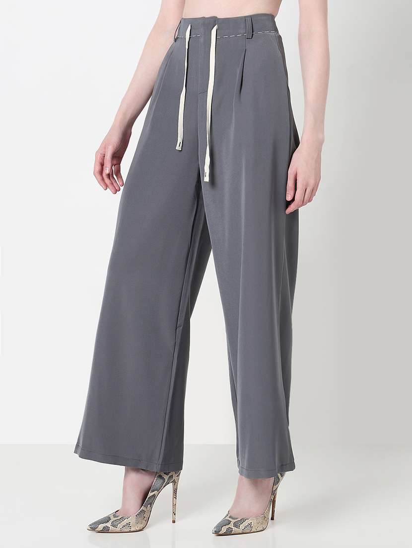 women solid high rise pleated wide leg trouser  - 21979808 -  Standard Image - 1