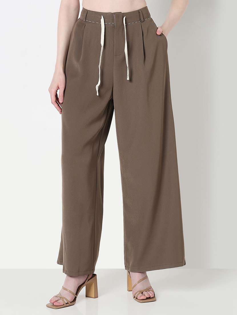 women solid high rise pleated wide leg trouser - 21979809 -  Standard Image - 1