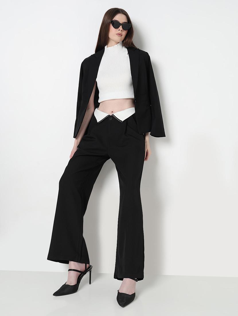 women solid high rise pleated korean pants - 21979810 - Standard Image - 4