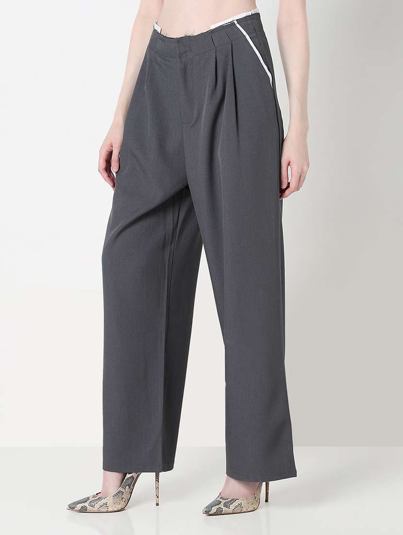 women solid high rise pleated korean pants  - 21979811 -  Standard Image - 1