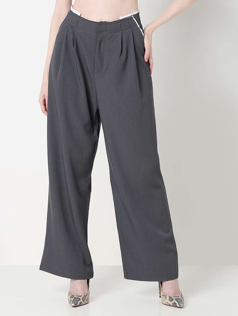 women solid high rise pleated korean pants  - 21979811 -  Standard Image - 4