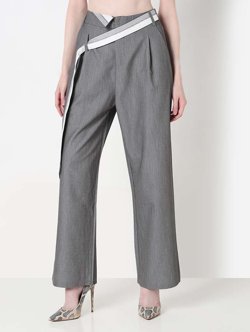 women solid high rise pleated straight trouser - 21979813 -  Standard Image - 1