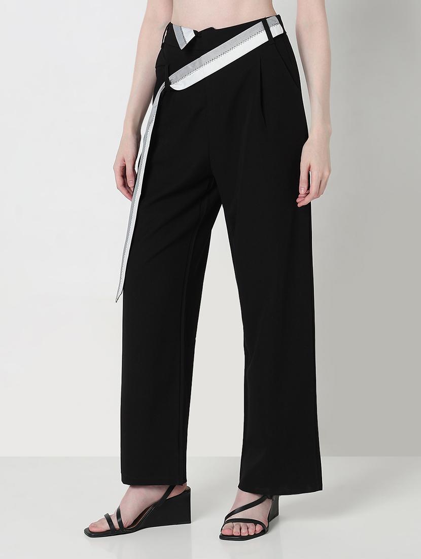 women solid high rise pleated straight trouser - 21979814 - Standard Image - 1