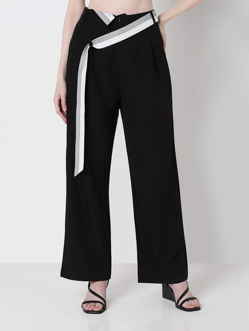 women solid high rise pleated straight trouser - 21979814 - Standard Image - 4