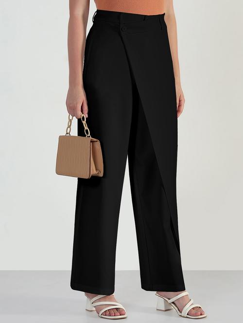 women solid high rise wrap style straight trouser - 21979815 - Standard Image - 0