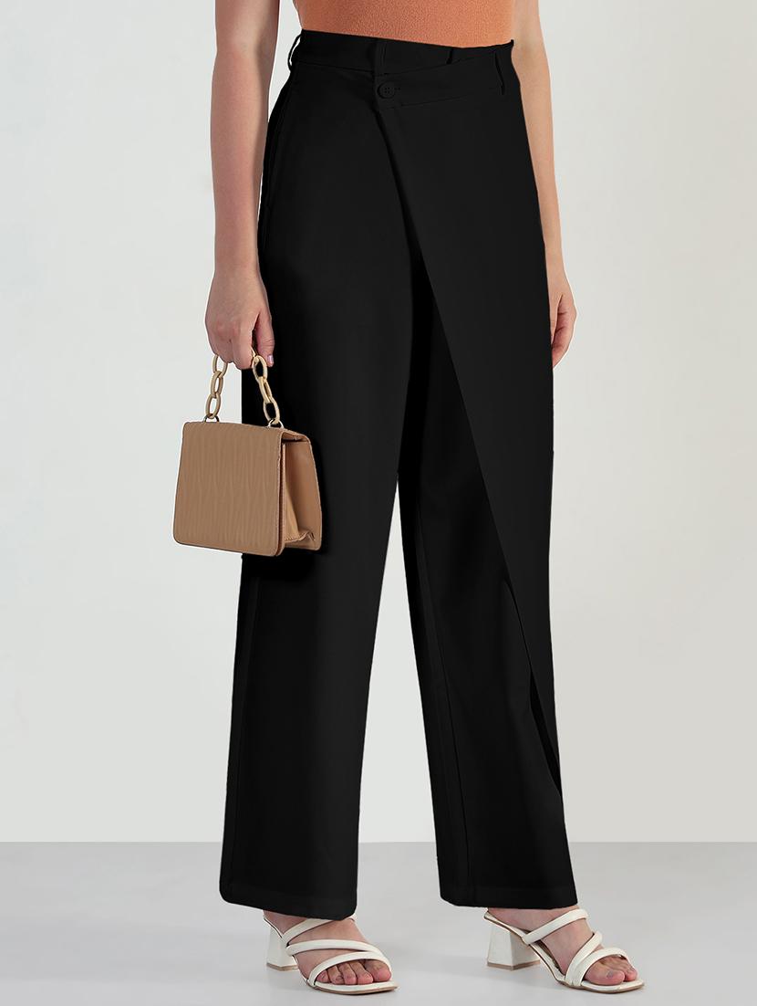 women solid high rise wrap style straight trouser - 21979815 - Zoom Image - 0