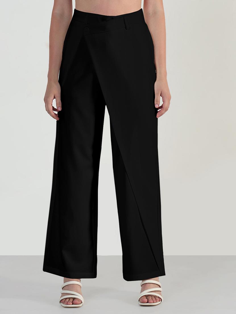 women solid high rise wrap style straight trouser - 21979815 - Standard Image - 1