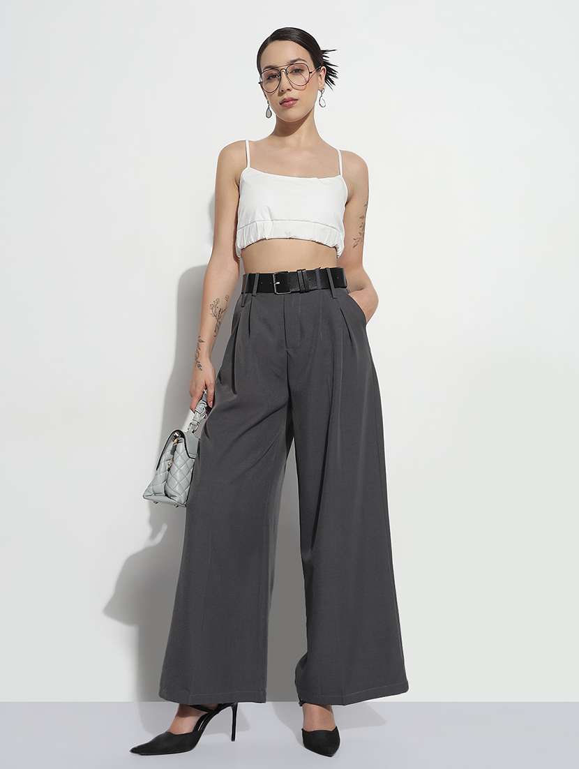 women solid high rise pleated korean pants  - 21979816 -  Standard Image - 4