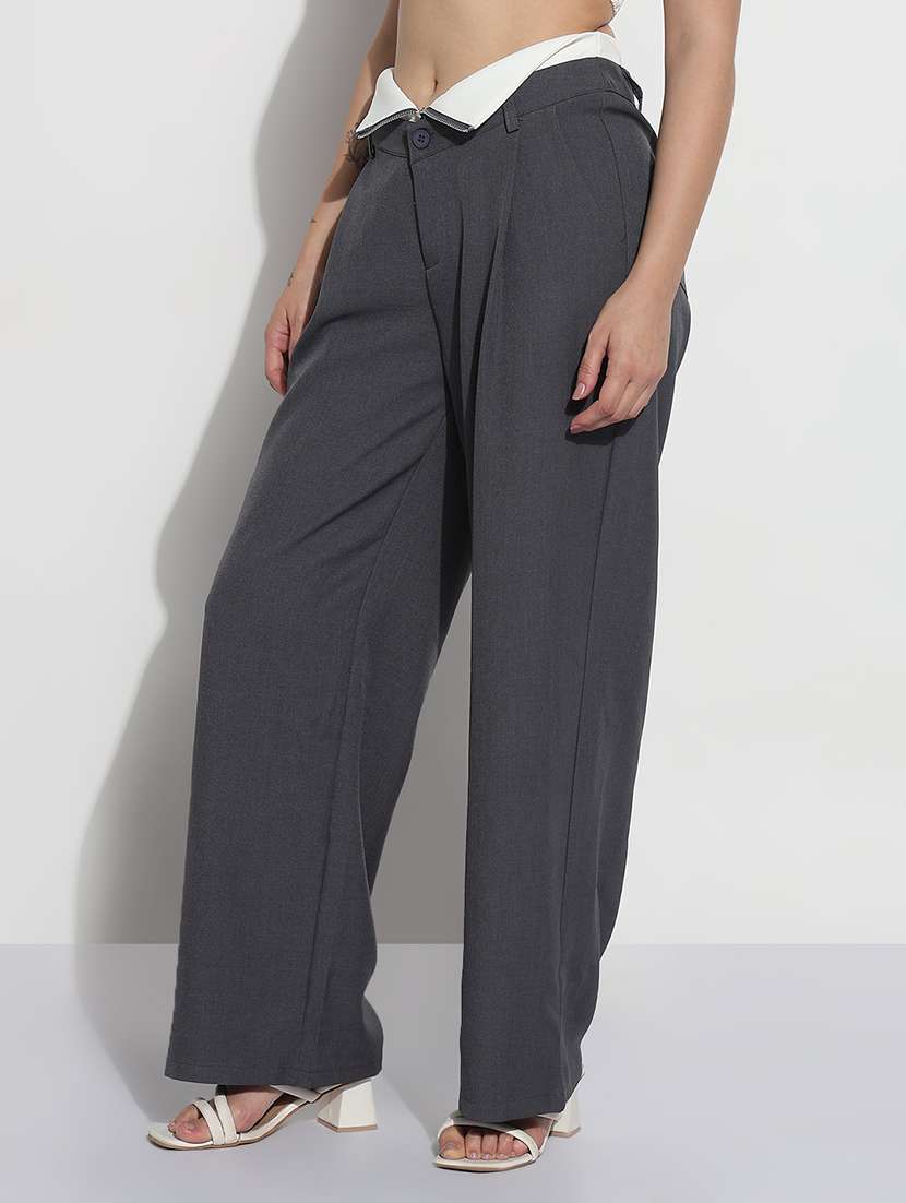 women solid high rise pleated korean pants  - 21979817 -  Standard Image - 4