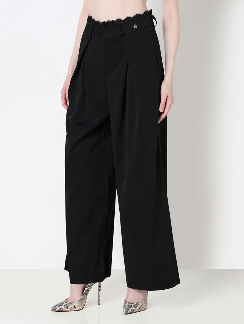 women solid high rise pleated korean pants  - 21979820 -  Standard Image - 1