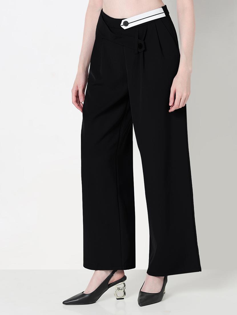 women solid high rise pleated straight trouser - 21979821 -  Standard Image - 1
