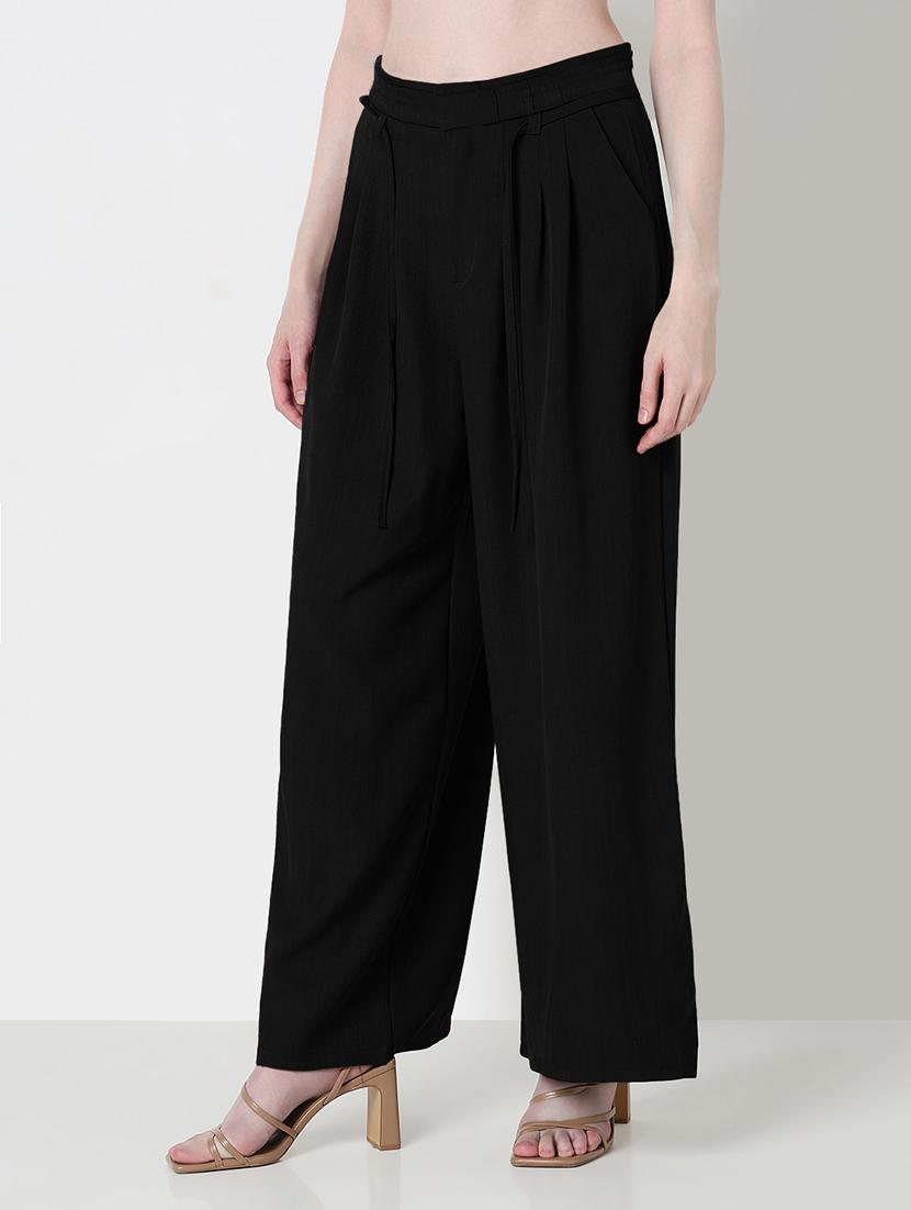 women solid high rise pleated korean pants - 21979822 - Standard Image - 1