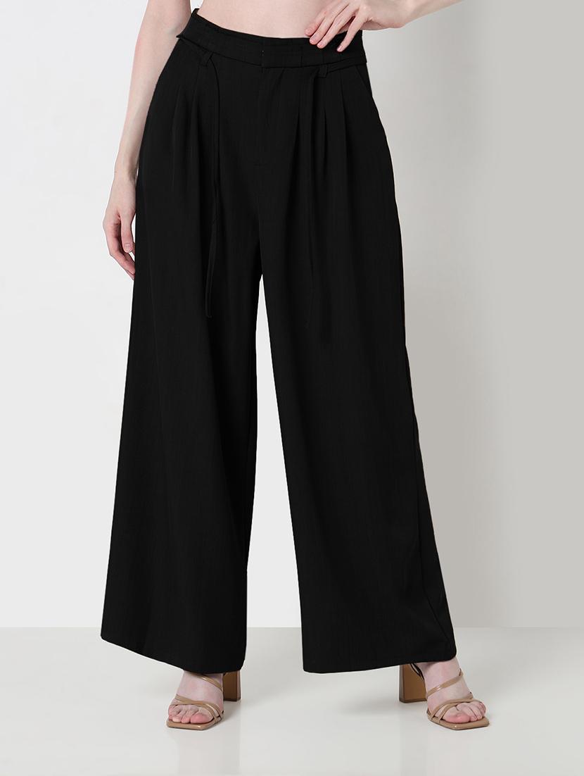 women solid high rise pleated korean pants - 21979822 - Standard Image - 4