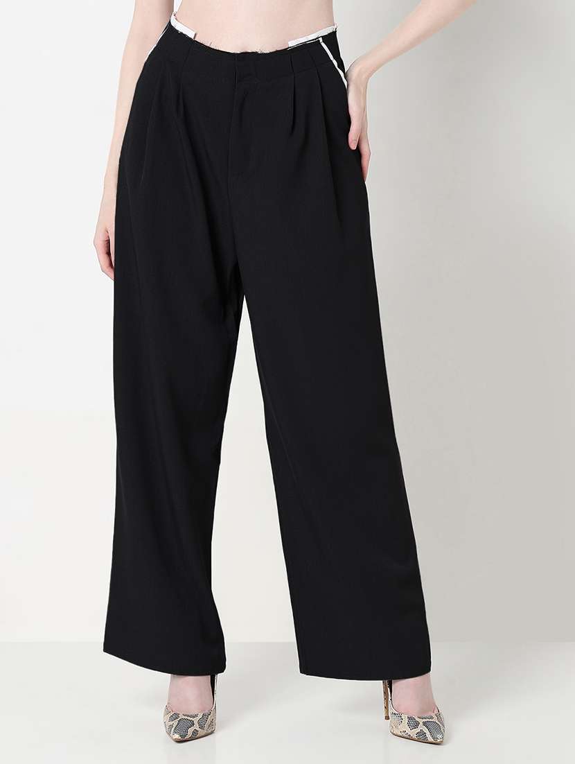 women solid high rise pleated korean pants 