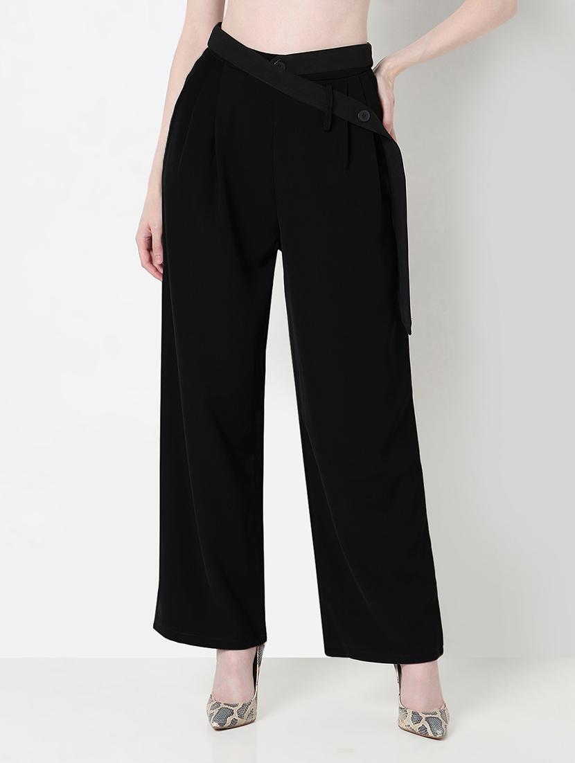 women solid high rise pleated straight pants - 21979824 - Standard Image - 4