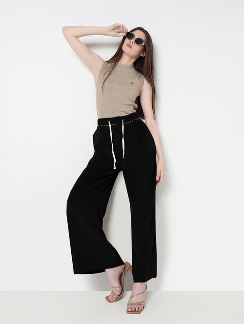 women solid high rise pleated straight pants - 21979826 - Standard Image - 0