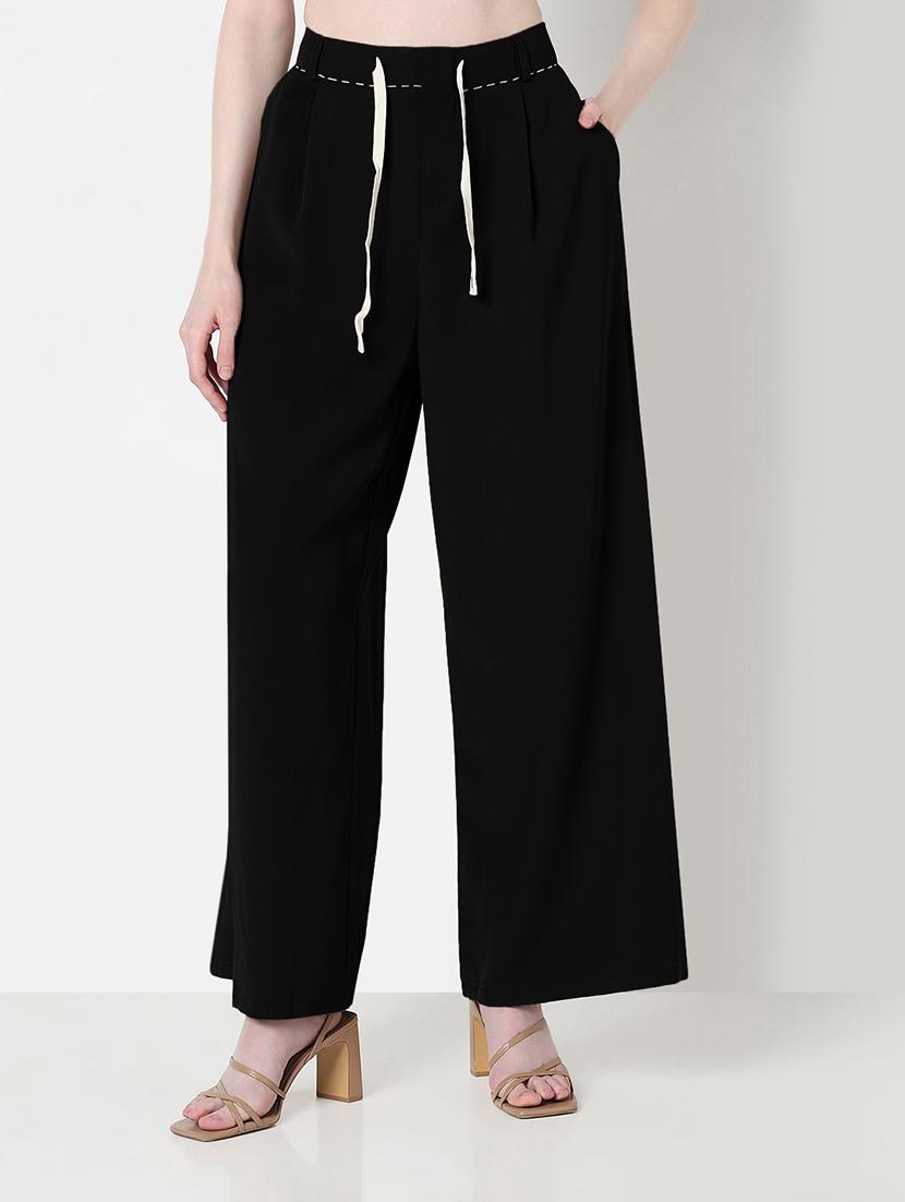 women solid high rise pleated straight pants - 21979826 - Standard Image - 1