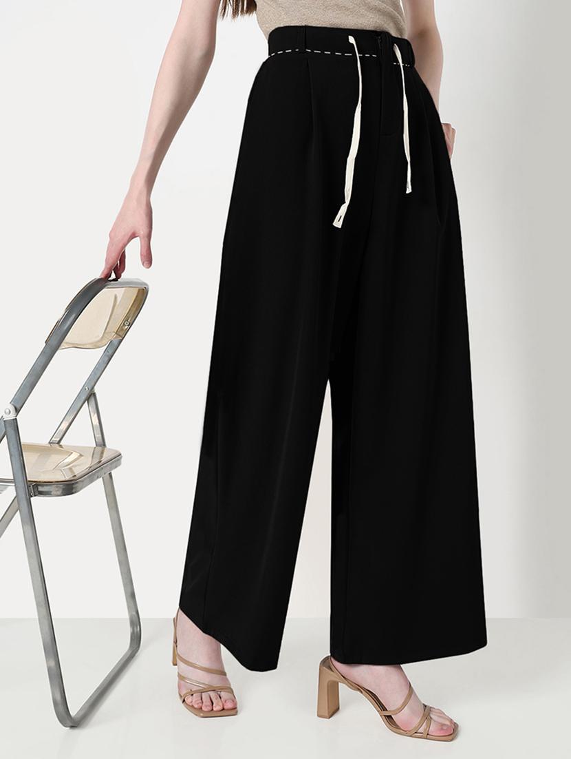 women solid high rise pleated straight pants - 21979826 - Standard Image - 4