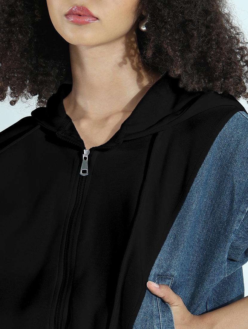 women color blocked hooded denim jacket - 21979828 - Standard Image - 4