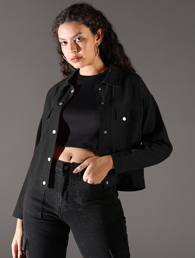 women solid long sleeve denim jacket - 21979829 - Zoom Image - 0