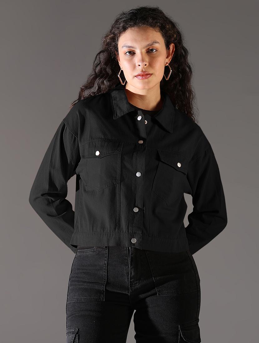 women solid long sleeve denim jacket - 21979829 -  Standard Image - 1