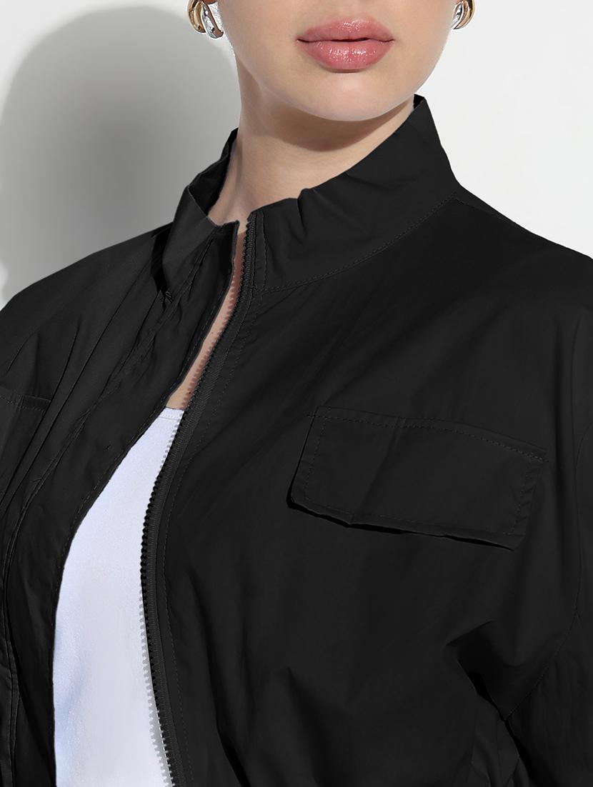 women solid long sleeve crop bomber jacket - 21979834 - Standard Image - 4