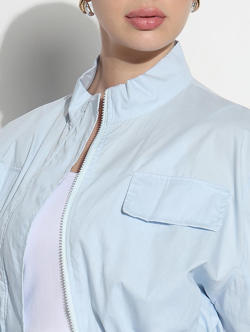 women solid long sleeve crop windcheater jacket - 21979835 - Standard Image - 4