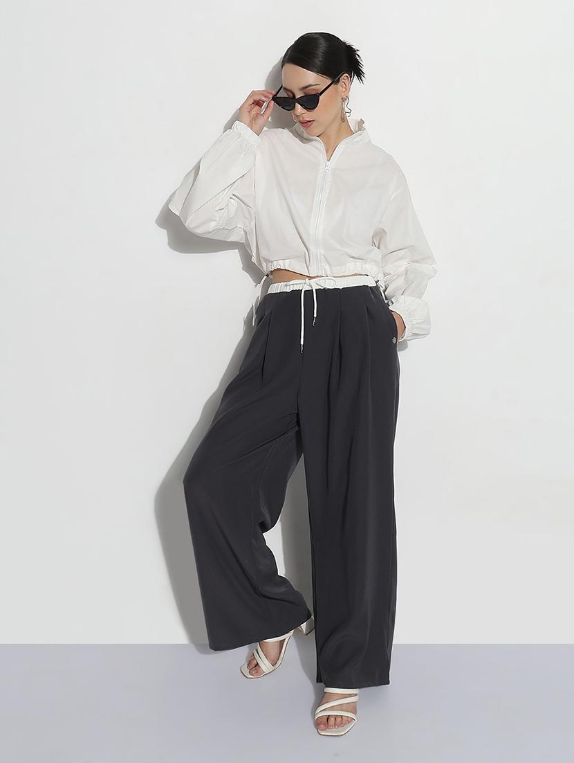 women solid long sleeve crop windcheater jacket - 21979836 - Standard Image - 4